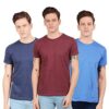 Scott International Men’s Regular Fit T-Shirt – Cotton Blend, Half Sleeve, Round Neck, Stylish, Solid Plain T-Shirts for Men, Mens t Shirt – Pack of 3 (Navy Blue,Maroon & Royal Blue Melange, Medium)