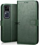 SHINESTAR Vivo V30 Pro 5G Flip Back Cover | PU Leather Flip Cover Wallet Case with TPU Silicone Case Back Cover for Vivo V30 Pro 5G – Unique Green