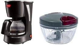 Pigeon by Stovekraft Brewster Small Size Coffee Maker (Black) and Handy Mini Plastic Chopper with 3 Blades, Grey