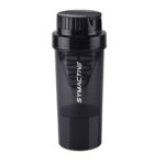 Amazon Brand – Symactive Pro Cyclone Plastic Shaker Bottle with Mixer Ball and Carry Loop | With Extra Compartment | Protein Shaker | Leak-Resistant | (Black, 500ml)