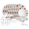 Larah by Borosil Silk Series Bali Opalware Dinner Set with Vision Glass | 40 pcs for Family of 6 | Microwave & Dishwasher Safe | Plates & Bowls | Crockery for Dining & Gifting | Floral Pattern