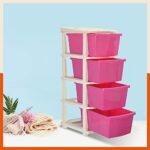 Bathla STOMO 4XL Drawers Multi-purpose Modular Storage for Home, Kitchen & Office | Easy to Move with Trolley Wheels | Chest of Drawers | Pink (Plastic)