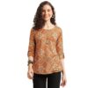 NAINVISH Women’s Cotton Blend Printed Straight Round Neck Top (SD483_T-M_Orange)