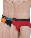 ONE8 by Virat Kohli Men’s Cotton Brief (Pack of 3) (203L1_Brick Red/Black/Orange_Small_Brick Red/Black/Orange_S)