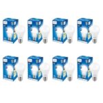 Home Philips Ace Saver Base E27 9-Watt LED Lamp (Pack of 8, White)
