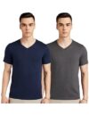 Amazon Brand – Symbol Men’s Solid Regular T-Shirt (AW17PLPO2V3_Dark Grey Melange & Iris Navy S)