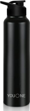 Youone Stainless Steel Sports Water Bottle for Gym Park Cycling Yoga office Men Women 1000 ml Bottle(Pack of 1, Black, Steel)