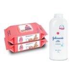 Johnson’s Baby Skincare Wipes with Lid, 144’s +Johnson’s Baby Powder 400g