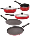 Nirlon Non-Stick Aluminium Cookware Set, 3-Pieces, Red & Black