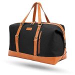 AirCase Canvas Sling Duffle Bag with Pu Leather, Detachable Shoulder Strap, Easy to Clean & Durable Cabin Luggage Hand Bag for Travel/Gym/Business, for Men & Women, Black, 32 Centimeters