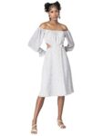 Faballey Women’s Georgette White Polka Bardot Waist Cut Out Midi Dress Dresses (DRS05038 XS)