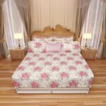 Status Contract 2024 Cotton Rich Double Fitted Bedsheet with 2 Pillow Covers for Bed Room, Home, Hotel-120 GSM (Rose)