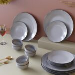 The Earth Store Glossy Grey Marble 18 Piece Ceramic Diwali Gift Dinner Set 6, Full Dinner Plates, 6 Quarter Plates, 6 Vegetable Bowls | Microwave & Dishwasher Safe | Diwali Gifts Item
