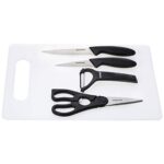 Amazon Brand – Solimo Plastic Knives, Scissor, Peeler and Chopping Board (Black) -Set of 5