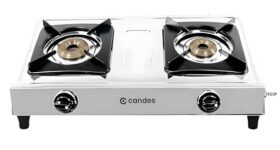 Candes Gas Stove 2 Burners with Brass Plated Burners | Manual Ignition 2 Burner Gas Stove | 6mm Toughened Glass Gas Chulha | LPG Gas Stove | ISI Certified | 1 Yr Warranty | Steel Gas Stove