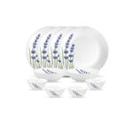 La Opala Novo Collection Opal Glass Crockery | For Family Of 4 | Dinner Set 10 Pcs English Lavender | Plates & Bowls For Dining | Microwave Safe | 100% Vegetarian | Extra Strong | Light & White
