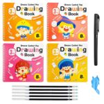 Vgrassp 4 Pcs Educational Magic Drawing Tracing Book Toy For Kids – Reusable Art & Crafts Practice Workbook With Pen And 5 Refills – Grooved Doodle Book – Color And Design As Per Stock