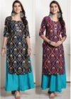 V And V Shop Women Printed Straight Kurta(Multicolor)