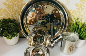 Vaani Pack Of 5 Stainless Steel Doremon Kid Set Dinner Set(Silver)