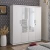 Home Centre Helios Reynan 4-Door Wardrobe With Mirror – White (Engineered Wood)