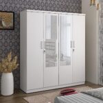 Home Centre Helios Reynan 4-Door Wardrobe With Mirror – White (Engineered Wood)