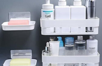 Qxore Abs Plastic Kitchen Hanging Shelf Storage Rack Self Adhesive Traceless Rectangular Box Waterproof Kitchen Bathroom Shelves And Soap Stand Holder Organizer Soap Case Self-Adhesive Racks Bathroom Shelf Rack Kitchen Shelf Wardrobe Shelf Traceless Self Adhesive Perfume Rack Plastic Wall Shelf Wall