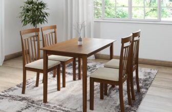 Amazon Brand – Solimo Bisseg 4-Seater Solidwood Dining Set With 4 Chairs (Antique Oak Finish)