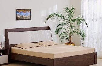 Home Centre My Bed Tulip King Bed With Headboard Storage – Brown And White