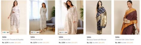 Myntra Loot : Upto 90% On Women’s Kurta, Kurta Set & Saree.Kurta : Kurta Set : Saree :