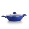 Crystal Marbo Plus Induction Bottom Nonstick Kadai | Glass Lid | 225 Mm | Thickness: 3Mm | 5 Layer Coating | Metal Spoon Friendly | Blue
