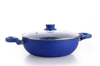 Crystal Marbo Plus Induction Bottom Nonstick Kadai | Glass Lid | 225 Mm | Thickness: 3Mm | 5 Layer Coating | Metal Spoon Friendly | Blue