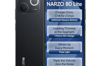 Realme Narzo 80 Lite 4G (Obsidian Black, 4Gb+64Gb) | 6300Mah Segment’S Biggest Battery | 7.94Mm Slim Design | 300% Ultra Volume | Pulse Light: 9 Colors, 5 Glow Modes | Ai Assist