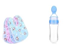 Antil’S 4Pcs Waterproof Baby Bib/Apron & 1 Pcs Spoon Feeder Combo Pack