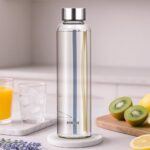Borosil 550Ml Artisan Sintra Water Bottle With Steel Lid | Borosilicate Glass Narrow Mouth Bottle For Fridge | Extreme Temperature Resistant For Hot & Cold Water, Milk, Lassi, Juice | Transparent