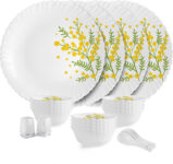 Cello Pack Of 22 Opalware Dazzle Series Girasol Crockery Set | Dishwasher Safe | Light-Weight Dinner Set(Yellow, Green, Microwave Safe)