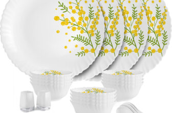Cello Pack Of 22 Opalware Dazzle Series Girasol Crockery Set | Dishwasher Safe | Light-Weight Dinner Set(Yellow, Green, Microwave Safe)