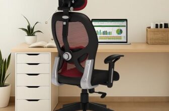 Da Urban® Prisma High Back Revolving Mesh Office Executive Ergonomic Chair With Adjustable Headrest And Tilt Lock, Long Day Comfort, (Red)