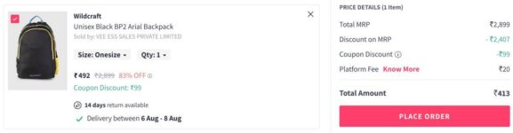 Myntra Loot : Upto 83% Off On Wildcraft + Extra 20% Off.Apply Code : WILDCRAFT20Masterlink :