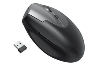 Amazon Basics Vertical Ergonomic Wireless Mouse – 6 Buttons, Adjustable Up To 1600 Dpi, 2.4G Optical, Usb For Laptop/Mac/Pc