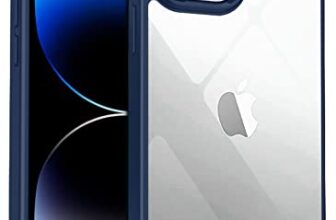 Amazon Basics Ultra Hybrid Camera Protection Back Cover Case For Iphone 14 Pro (Polycarbonate,Tpu,Sides Blue Back Clear)