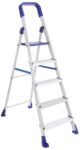Sun Kart Clamber Pro – Foldable Step Ladder, Firm Grip, 5 Steps (Aluminium Steps, Blue & Satin)