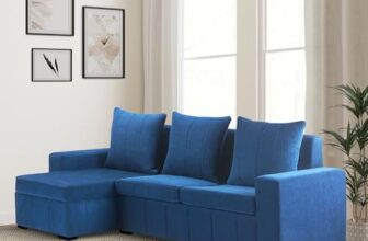 Amazon Brand – Solimo Spyro 4 Seater Fabric Interchangeable L-Shape Sofa (Ocean Blue)