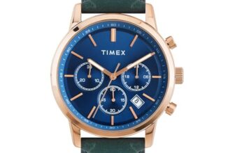 Timex Analog Watch For Men With Blue Dial & Blue Leather Strap Band – Water Resistant Men’S Wrist Watches -Tweg294Smu03