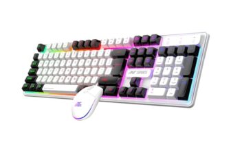 Ant Esports KM1610 LED Keyboard and Mouse Combo, 104 Keys Rainbow Backlit Keyboard and 7 Colour RGB Mouse, White Gaming Keyboard and Mouse Combo for PC Laptop Xbox PS4 Gamers and Work
