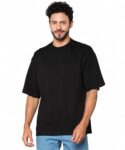Alan Jones Clothing Men’s Oversized Solid T-Shirt | Heavy Cotton Blend Fabric | Crew Neck Casual Wear (Black_M)