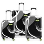 Skybags Pp Hard Shell Spinner Wheels Splash Set (55+65+75 cm) | Printed Luggage Trolley Set with 8 Wheels and in-Built Combination Lock | Unisex (Black), Large