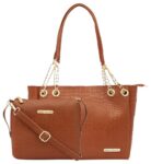 Bagsy Malone Tote Bag -Set of 2 | Handcrafted Side Tote Bag and Handbag for Office and College (Croco Tan)
