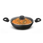 ‎Preethi Daily Collection Non Stick Kadai 24 cm, with Glass Lid, 5 Star Non Stick Effect, Grey