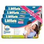 Little’s Premium Baby Diapers S Size (Small) Pants Style | 4-8 kg | 168 Count – Pack of 4 | CottonSoft Baby Diaper with Leakage Guard, Wetness Indicator & 12 Hours Absorption