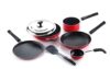 Crystal Aluminium Classic Series 7-Pc Non-Stick Cookware Set, Pfoa Free, Tawa, Vagariya, Kadhai with Ss Lid, Fry Pan, Sauce Pan, 1 Spatula, Red